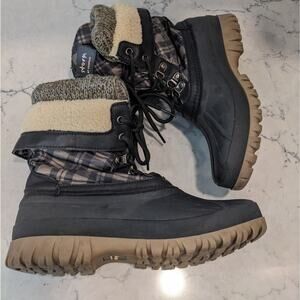 STORM Creek by Cougar Plaid Sherpa Winter Boots Fold Over Lace Up Women's Size 7